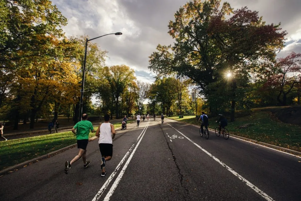joggers and cyclists exercising