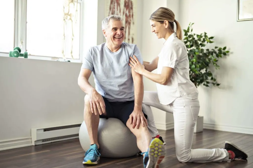 elderly diabetic patient in physical therapy